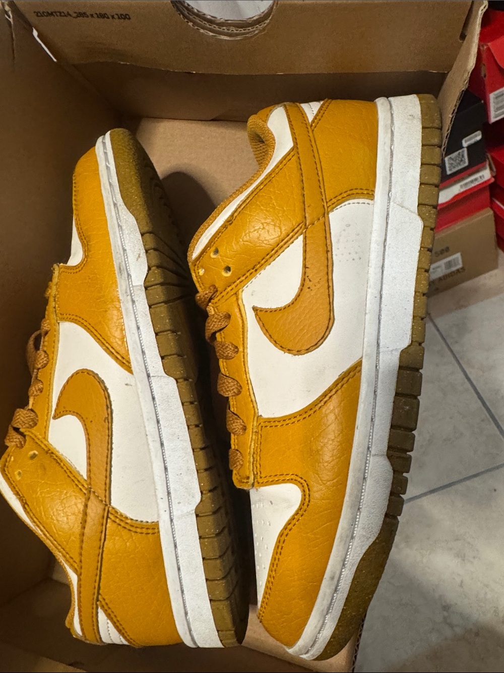 Men's Low-Top Leather Sneakers in Mustard and White